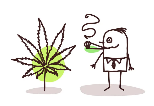 Hombre de dibujos animados fumar cannabis — Vector de stock