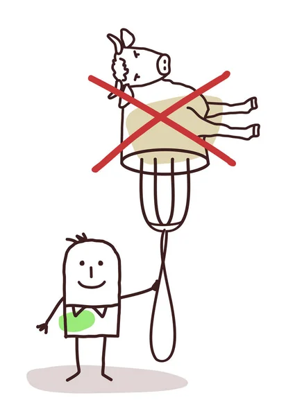 Personnage de dessin animé avec fourchette - pas de viande — Image vectorielle