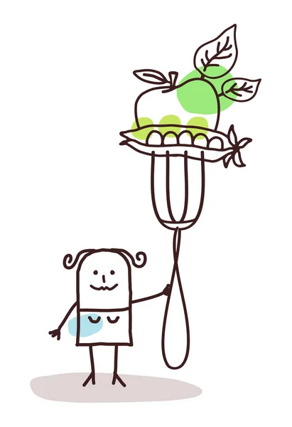 Personnage de dessin animé avec fourchette - légumes — Image vectorielle