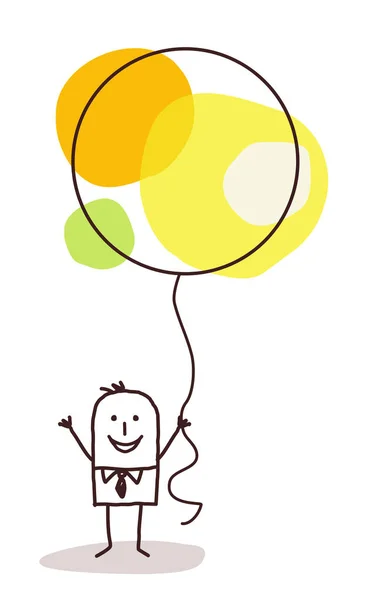 Cartoon man bedrijf in een groot feest ballon — Stockvector