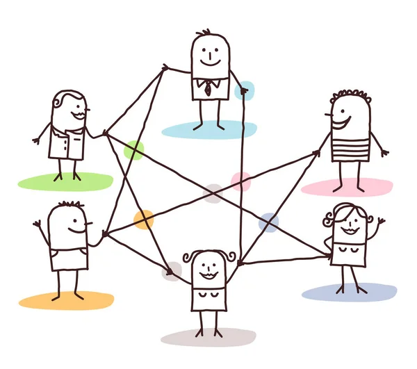 Groep mensen met elkaar verbonden door lijnen — Stockvector