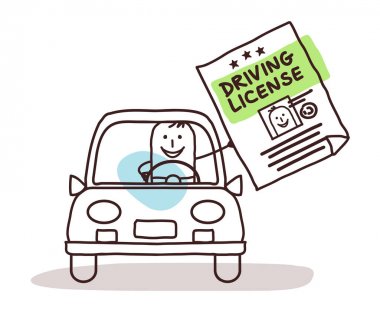 çizgi film karakterleri ve araba - sürücü belgesi