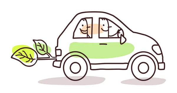 Векторні Люди Зеленому Автомобілі — стоковий вектор