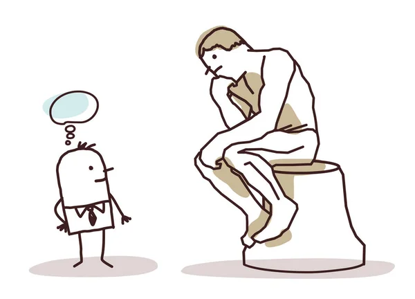 Man Watching Rodin Thinker — стоковый вектор