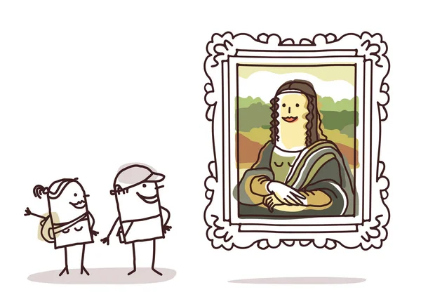 Pár Turistů Sledování Mona Lisa — Stockový vektor