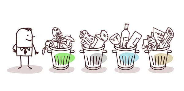 Karikatura Člověka Selektivní Seřazené Odpadků — Stockový vektor