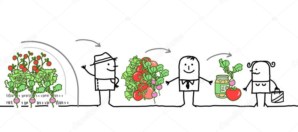hand drawn Cartoon Characters - Vegetables Production Chain