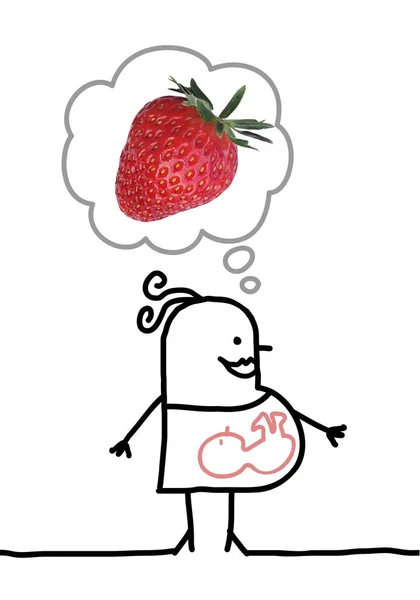 hand drawn cartoon pregnant woman thinking about strawberries