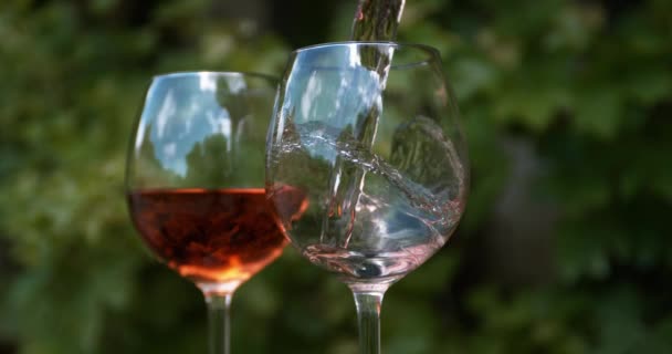 Розовое вино наливают в бокал — стоковое видео