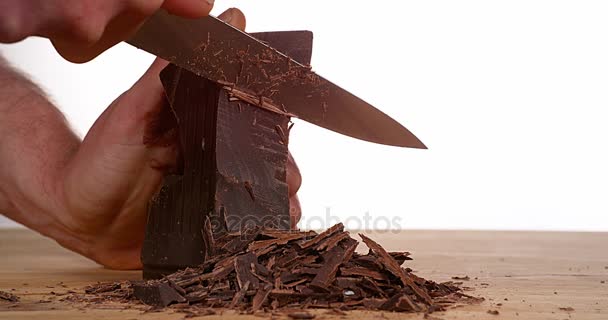 Man Cutting Black Chocolate — Stock Video