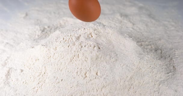 Egg Falling on Flour — Stock Video