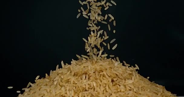 Arroz cayendo contra Negro — Vídeo de stock