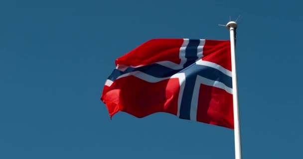 Norvegian Flag Waving Wind Slow Motion — Stock Video