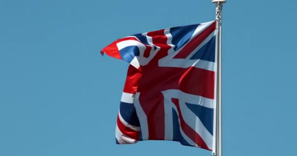 Britse Vlag Zwaaien Wind Slow Motion — Stockvideo