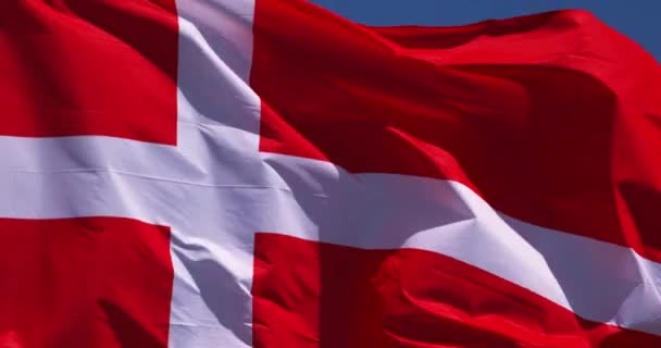 Dänische Flagge Weht Wind Zeitlupe — Stockvideo