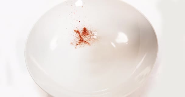 Paprika Capsicum Annuum Polvere Che Cade Sullo Sfondo Bianco Slow — Video Stock