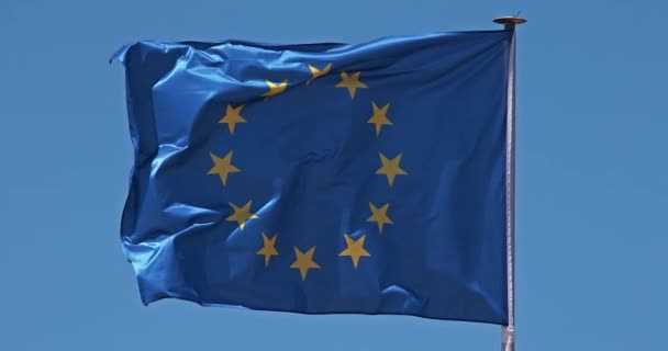 Europese Vlag Zwaaien Wind Slow Motion — Stockvideo