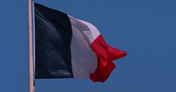Franse Vlag Zwaaien Wind Slow Motion — Stockvideo