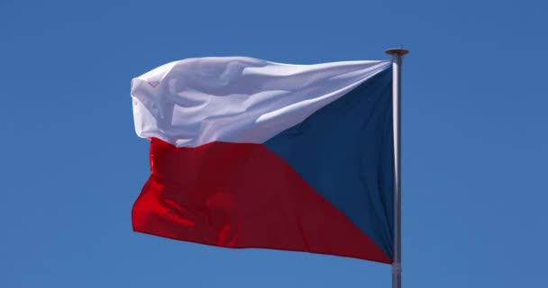 Czech Flag Waving Wind Slow Motion — Stock Video