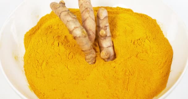 Turmeric Curcuma Longa Root Fall Curcuma Powder Indian Spice Slow — стокове відео