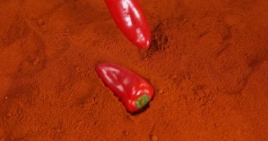 Paprika, kapsicum yıllık, Paprika pudrası üzerine düşen, Yavaş Hareket 4k