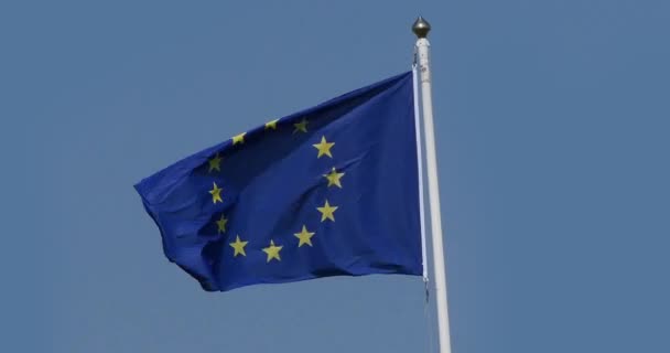 Europese Vlag Zwaaien Wind Real Time — Stockvideo
