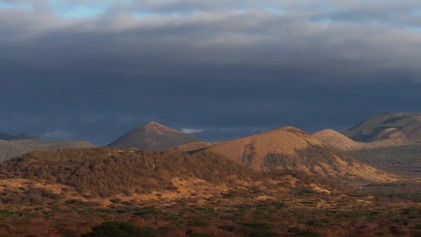 Paisaje Sabana Tsavo Park Montaña Bosque Kenia Cámara Lenta — Vídeo de stock