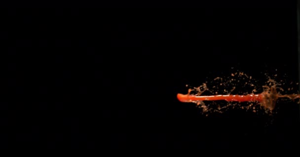 Tomato Juice Exploding Splashing Black Background Slow Motion — стокове відео