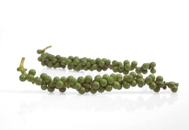 Taze Yeşil Biber, Piper Nigrum, Böğürtlenlere karşı Beyaz Arkaplan  