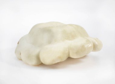 Krema ya da kremalı karides, cucurbita pepo, sebze ve beyaz arka plana karşı.   