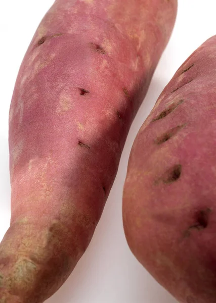サツマイモ イポメアバタータ 白を背景にした野菜 — ストック写真