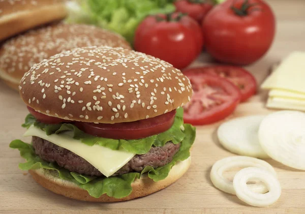 Гамбургер Інгредієнтами Харчовий Фон — стокове фото