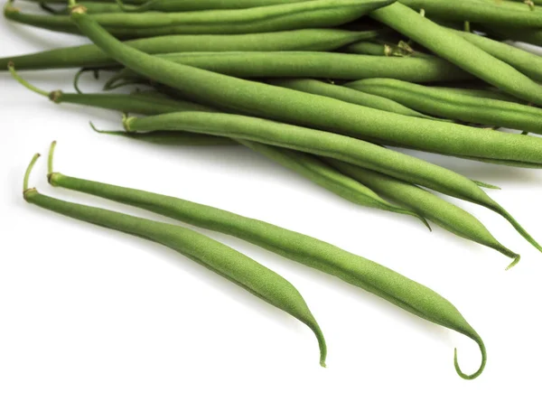 Groene Bonen Franse Bonen Phaseolus Vulgaris Groenten Tegen Witte Achtergrond — Stockfoto