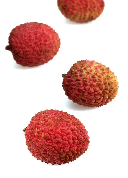 Litchi Eller Litchi Litchi Sinensis Exotiska Frukter Mot Vit Bakgrund — Stockfoto