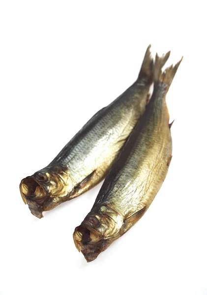 Καπνιστή Ρέγγα Μπούφι Clupea Harengus Καπνιστά Ψάρια Λευκό Φόντο — Φωτογραφία Αρχείου