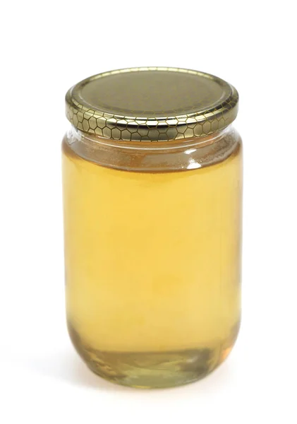 Jar Honey Szemben Fehér Háttér — Stock Fotó