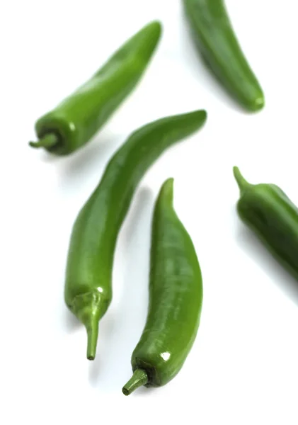 Zelená Chilli Paprika Capsicum Annuum Zelenina Bílém Pozadí — Stock fotografie