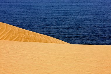 Sand Dunes and Ocean near Walvis Bay, Desert in Namibia  