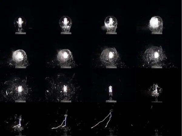 Exploding Light Bulb Black Background Sequence Image — Stock Photo, Image