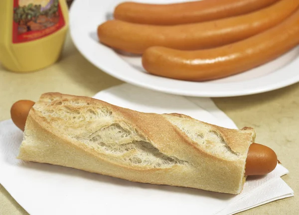 Hot Dog Pão Com Salsicha — Fotografia de Stock