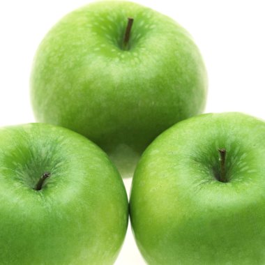 Büyükanne Smith Elma, malus domestica, Meyveler Beyaz Arkaplan 'a Karşı  