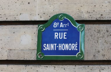 Sokak plakası, Honore Caddesi, Paris.  