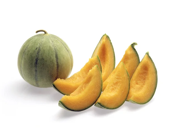 Cavaillon Melon Cucumis Melo Φρούτα Λευκό Φόντο — Φωτογραφία Αρχείου