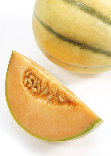 Cavaillon Melon Cucumis Melo Φρούτα Λευκό Φόντο — Φωτογραφία Αρχείου