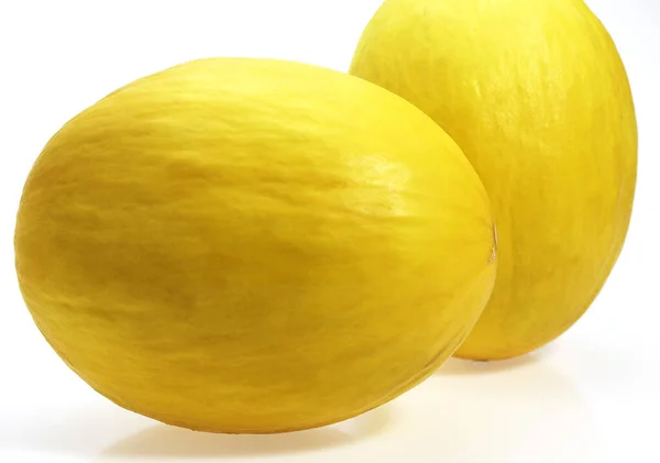 Yellow Spanish Melon Cucumis Melo Fruits White Background — 图库照片