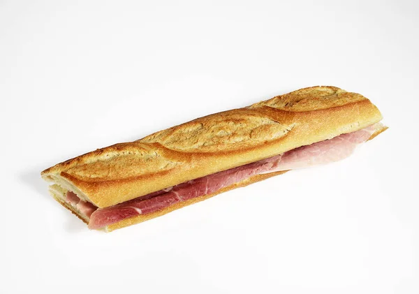 Sandwich Con Prosciutto Burro Sfondo Bianco — Foto Stock