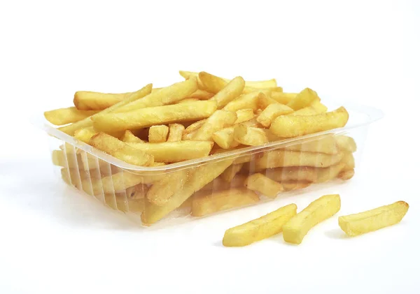 Pommes Frites Mot Vit Bakgrund — Stockfoto