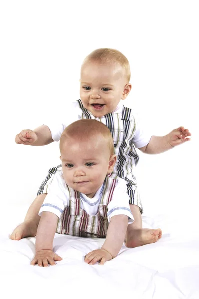 Two Babies Boy White Background — Stock Photo, Image