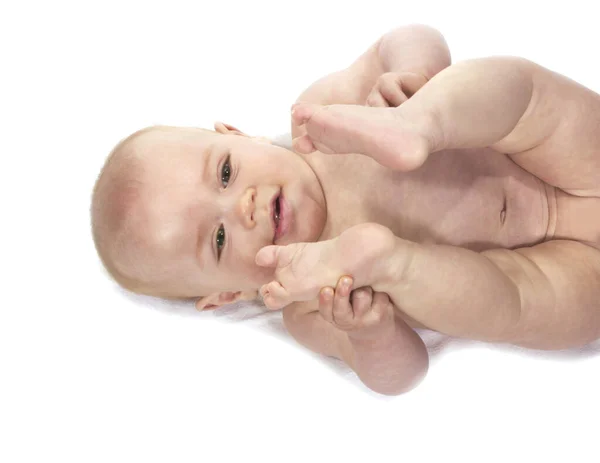 Naked Baby Boy White Background — 스톡 사진