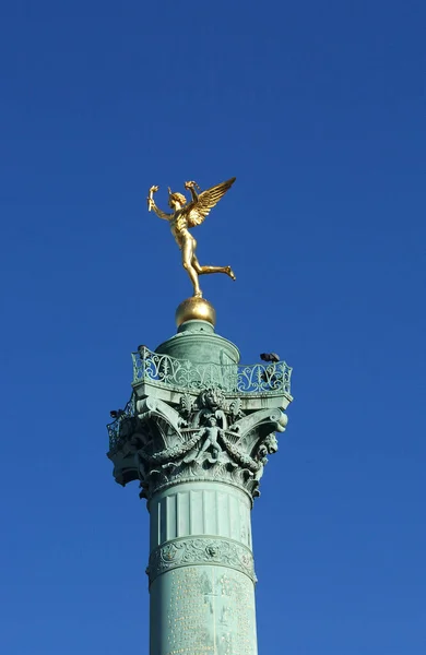 Ángel Oro Parte Superior Columna Place Bastille París — Foto de Stock